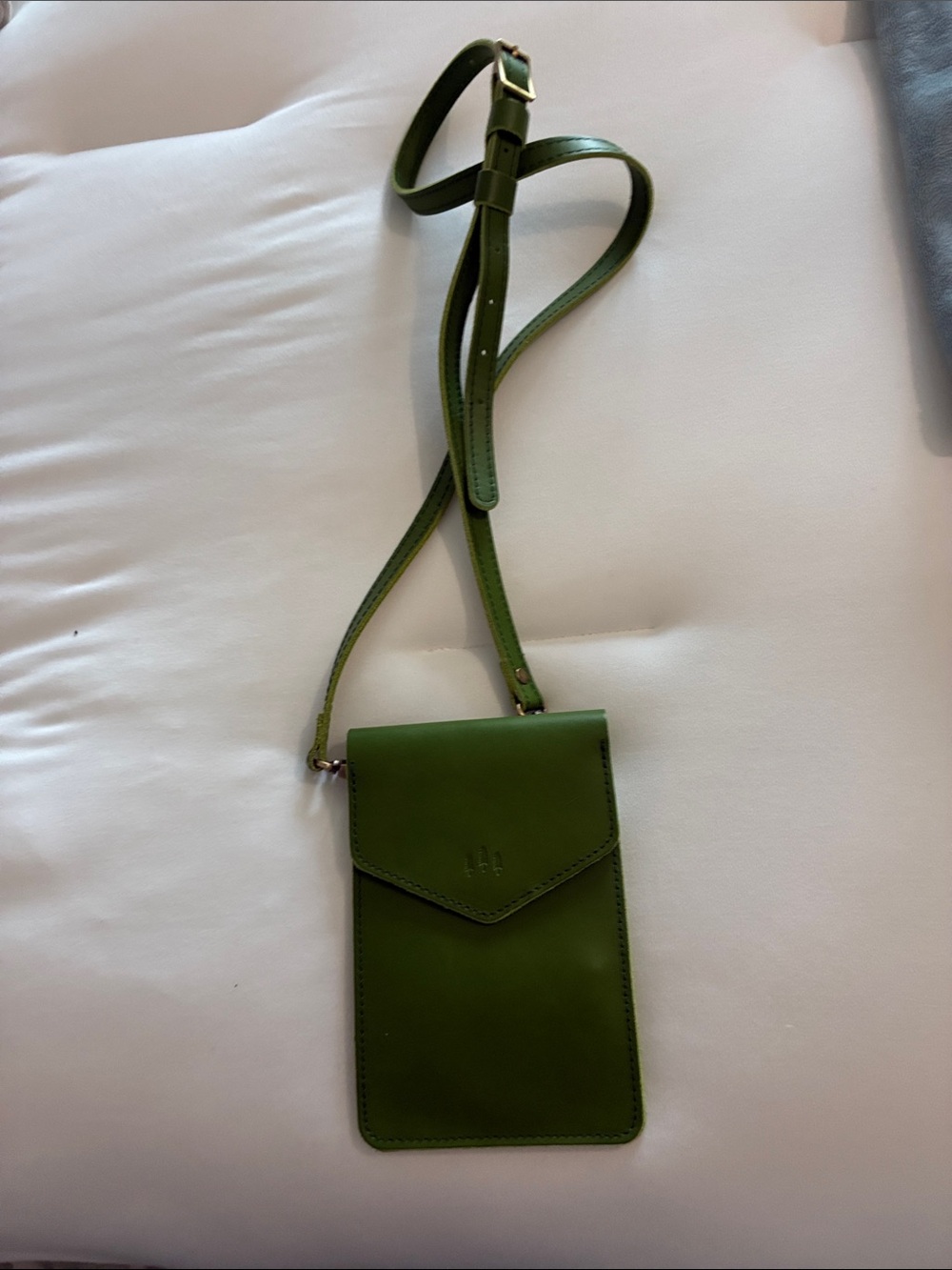 Portland Leather Olive Green Crossbody Phone Pouch with Adjustable Strap
